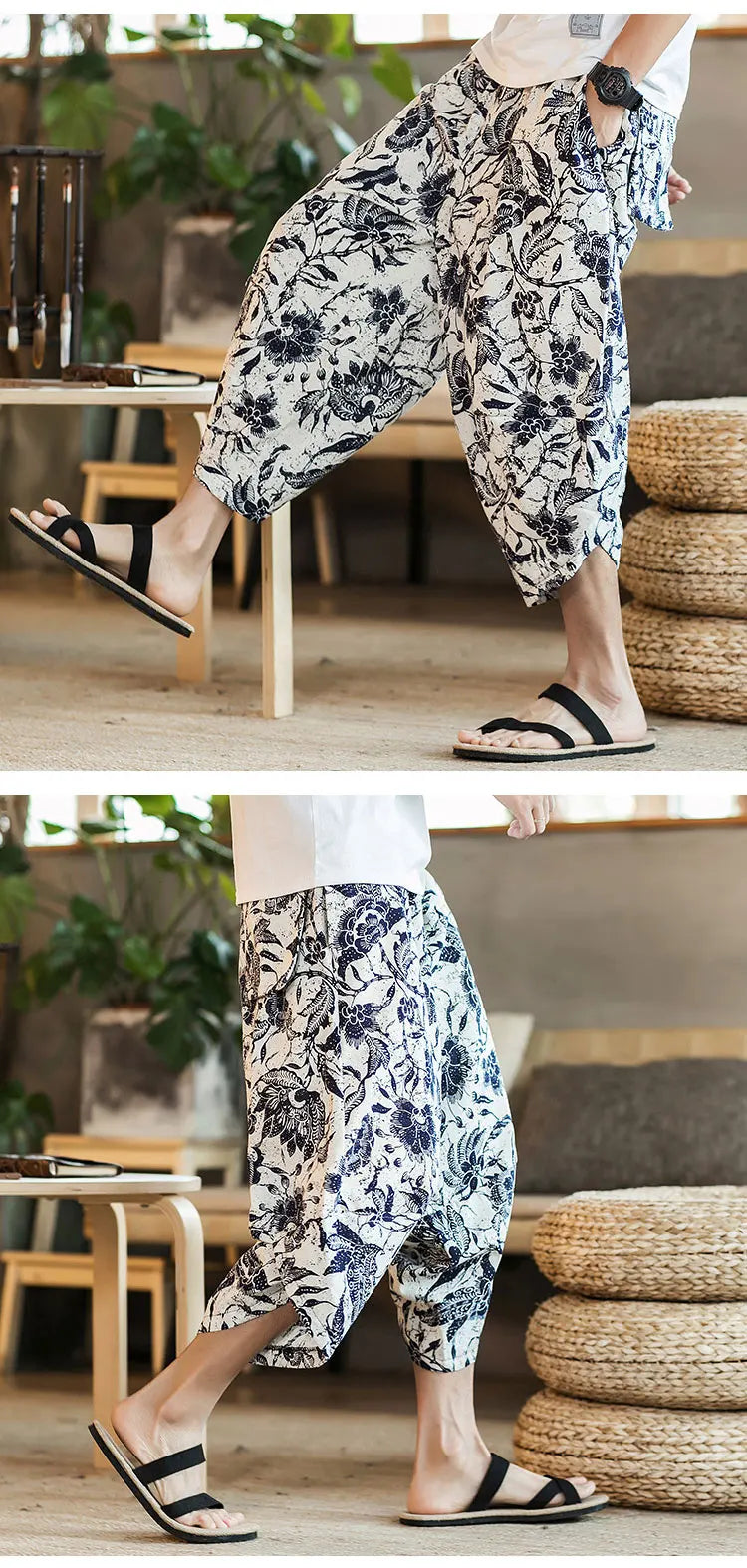 Harajuku Summer Loose Fit Wide-Leg Pants - Men’s Cotton Linen Baggy Trousers