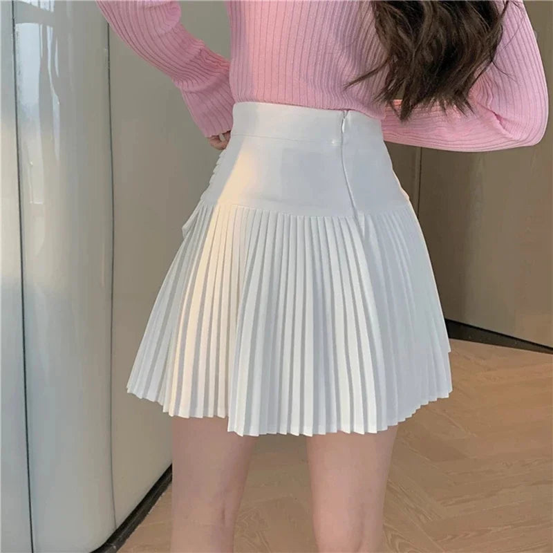 Summer White Pleated Mini Skirt - High Waist A-Line Korean Fashion