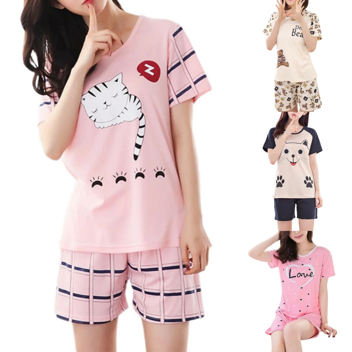 Summer Women's Cartoon Pajama Set - Comfy Shorts Sleepwear