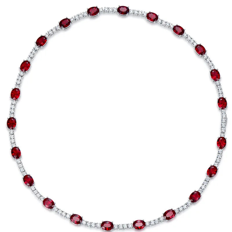 Handmade Lab Ruby & Diamond 14K White Gold Necklace - Bridal & Engagement Jewelry