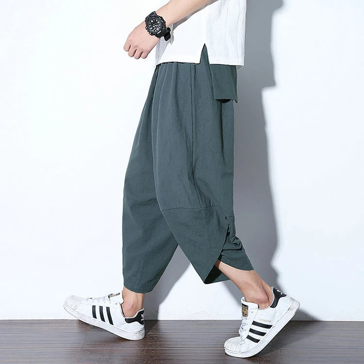 Harajuku Summer Loose Fit Wide-Leg Pants - Men’s Cotton Linen Baggy Trousers