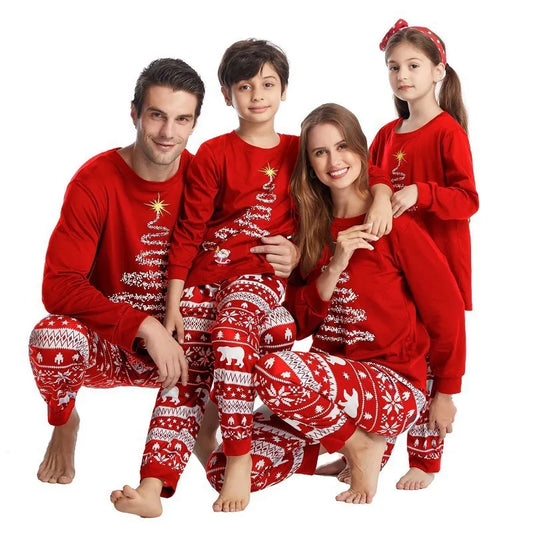 Christmas Family Matching Pajamas – Adults, Kids, Baby Jumpsuit, and Dog Outfit