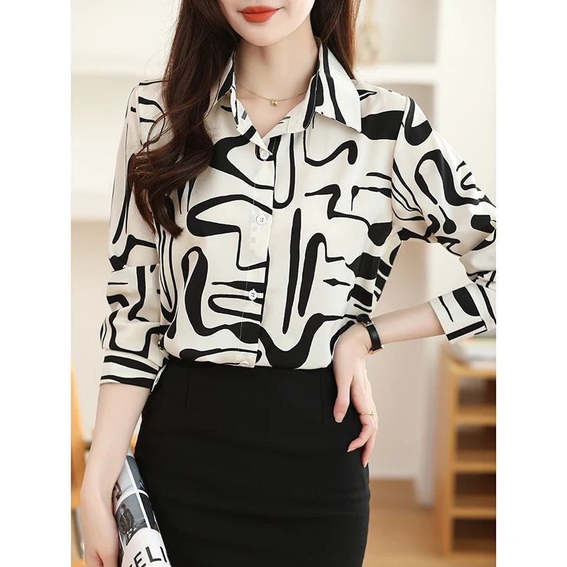 Spring Korean Loose Polo-Neck Long Sleeve Shirt for Women