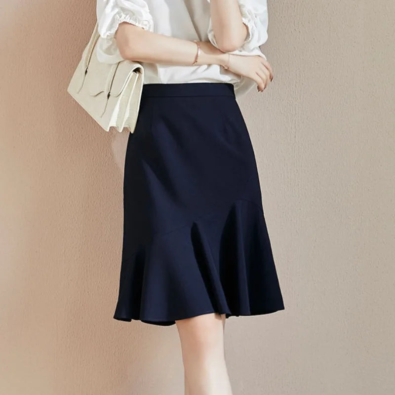 Summer High Waist Wrap Midi Trumpet Skirt - Women's Office Fashion