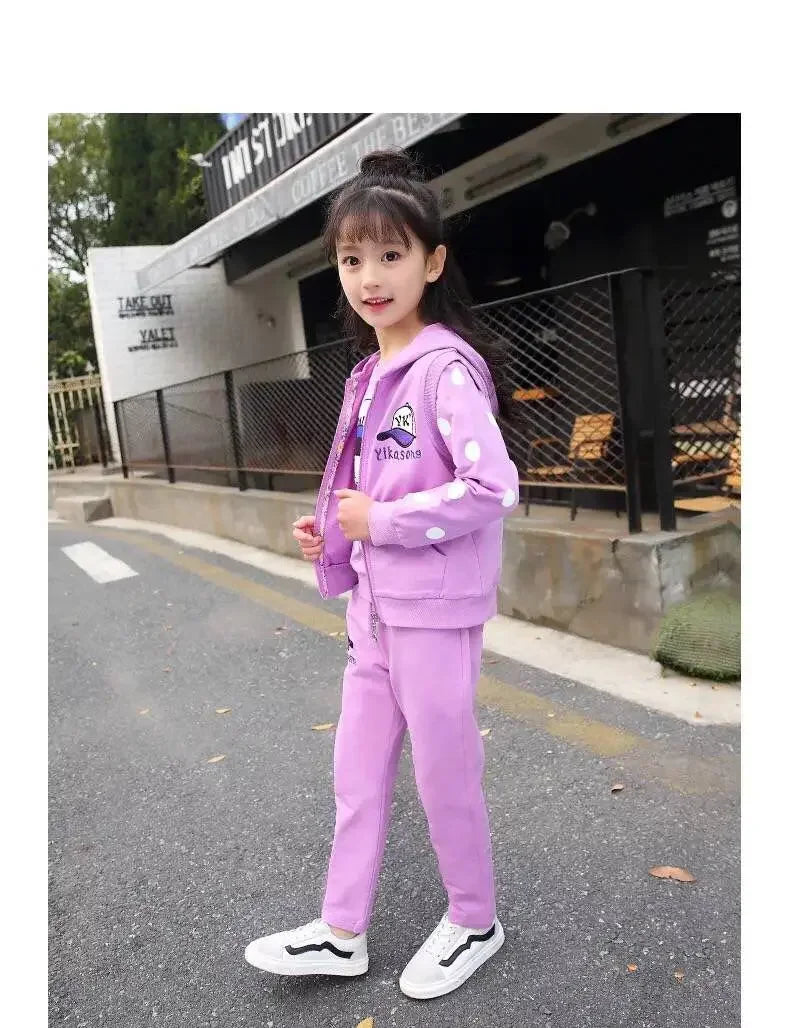 Fashion Girls' 3PCS Tracksuit Set - Vest, Coat & Pants for Autumn/Winter