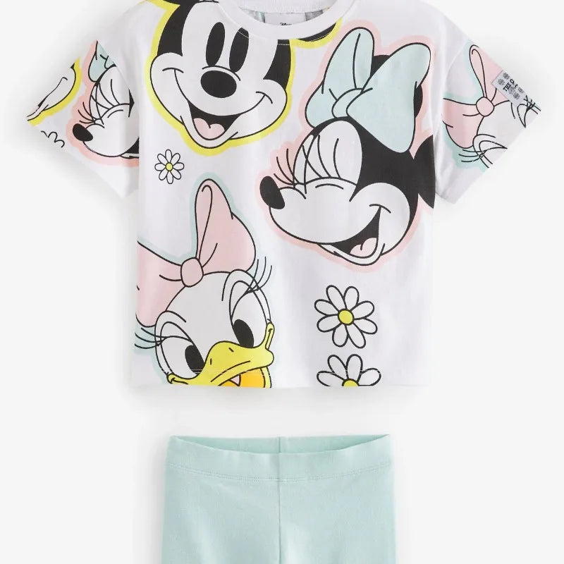 Summer Kids Girl Sets Cartoon Mickey Minnie Donald Duck Cotton T-shirt and Shorts Children Casual Outfits