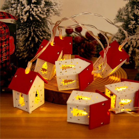 1.5M Christmas Wooden House LED String Lights - Holiday Decoration