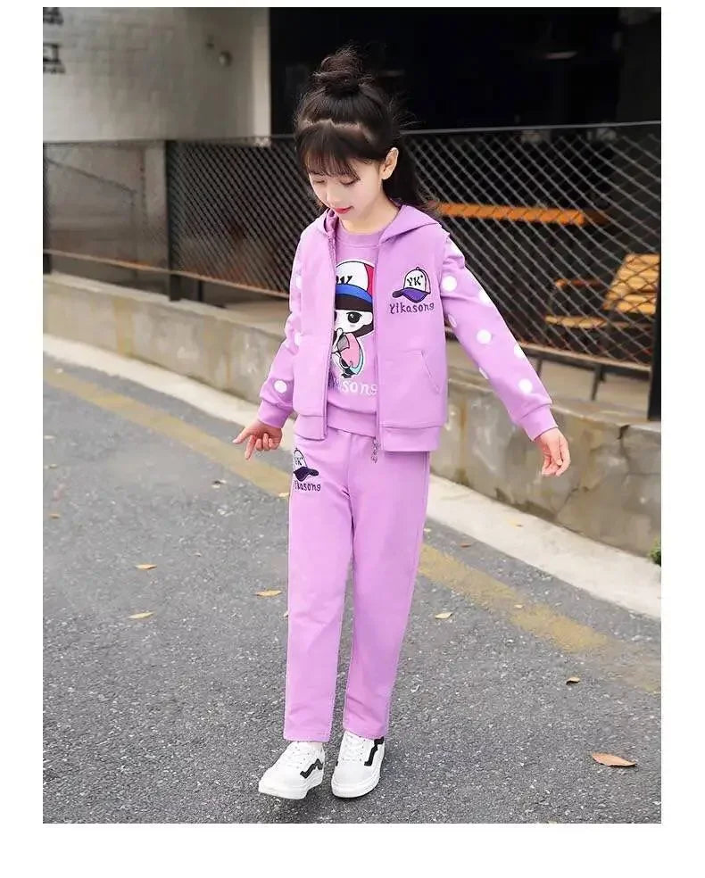 Fashion Girls' 3PCS Tracksuit Set - Vest, Coat & Pants for Autumn/Winter