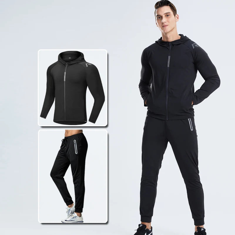 Quick Dry Men's Running Jacket Training Sportswear Set Gym Fitness Compression Sport Suit Jogging Tight Sportswear Clothes Male