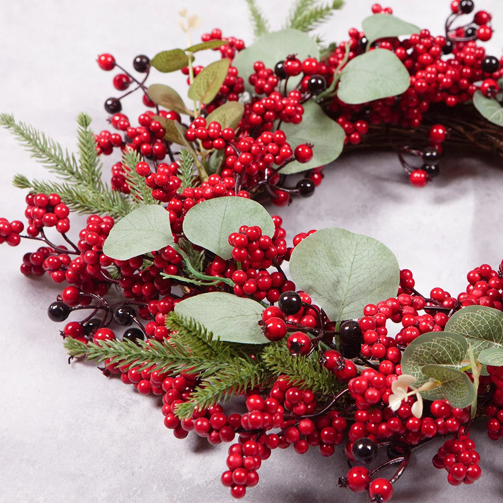 Handmade Christmas Wreath – Cypress Leaf, Red Berry, Pine, for Door or Wall Decor