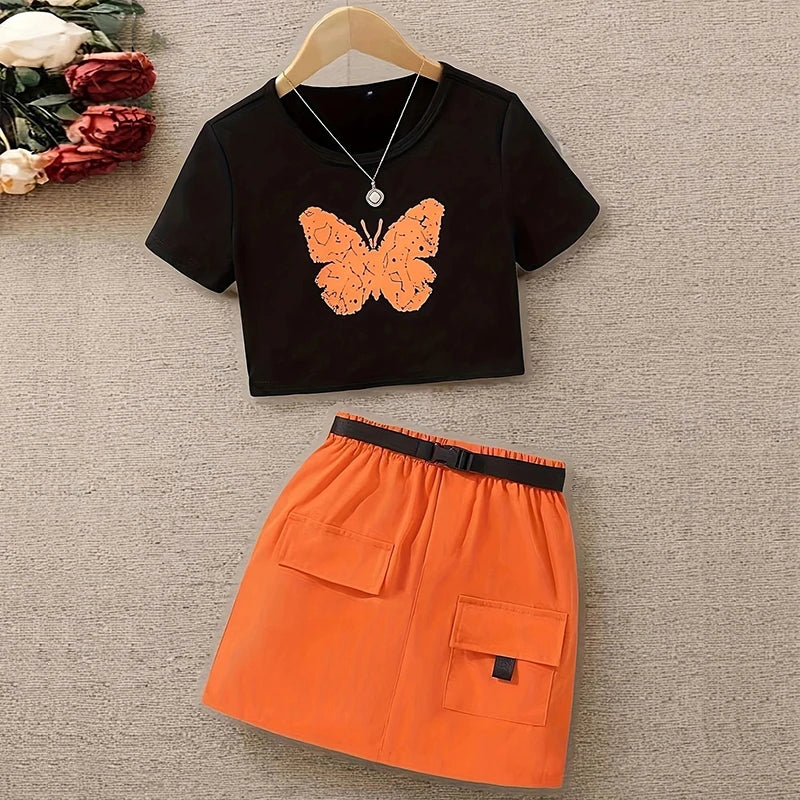 Teen Girls' Butterfly Top & Skirt 2-Piece Set