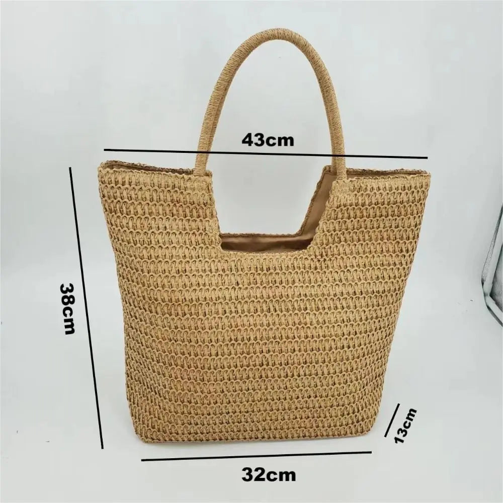 Summer Straw Woven Tote Bag – Large Capacity Shoulder & Beach Bag