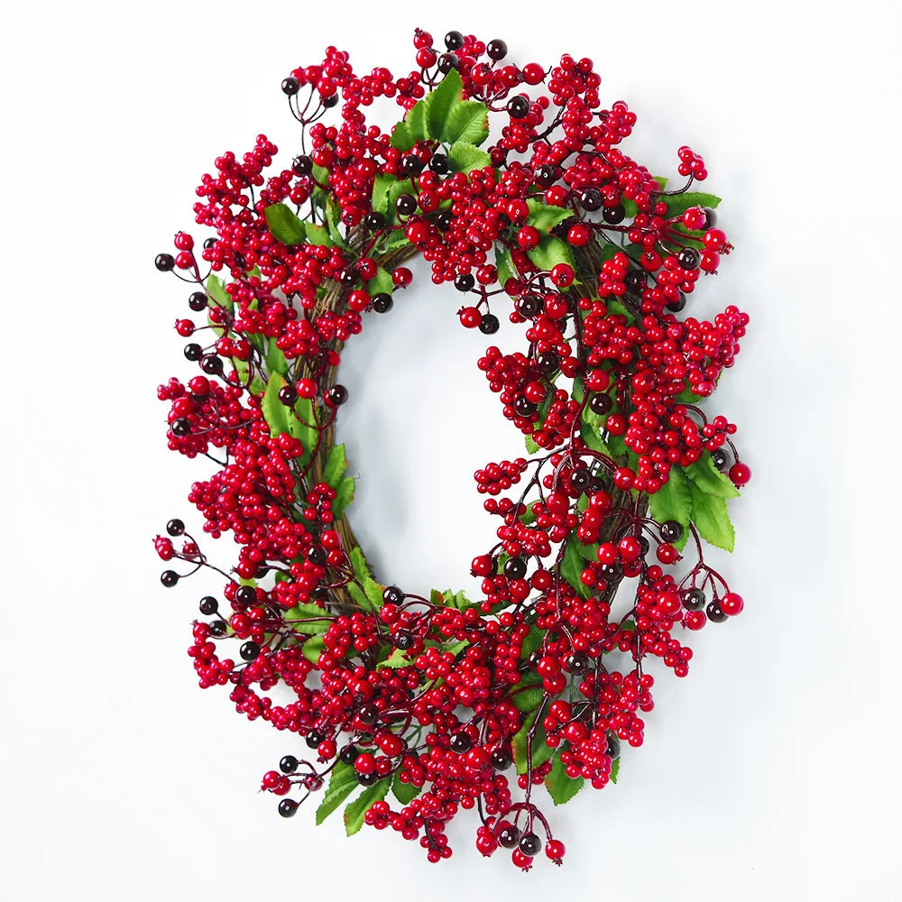 Handmade Christmas Wreath – Cypress Leaf, Red Berry, Pine, for Door or Wall Decor