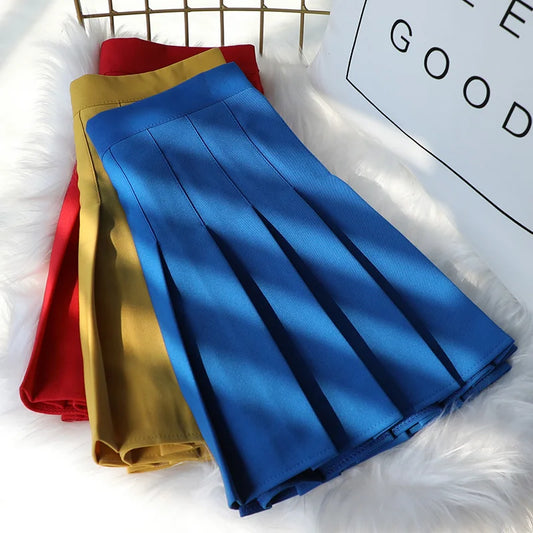 Korean High-Waisted Pleated A-Line Skirt