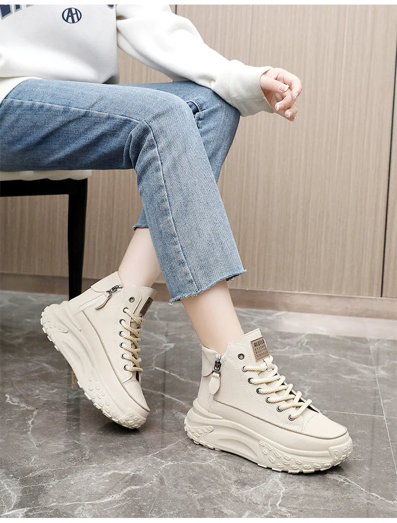 New Luxury High-Top Sneakers - Women's Platform Casual Boots, Outdoor Running Shoes