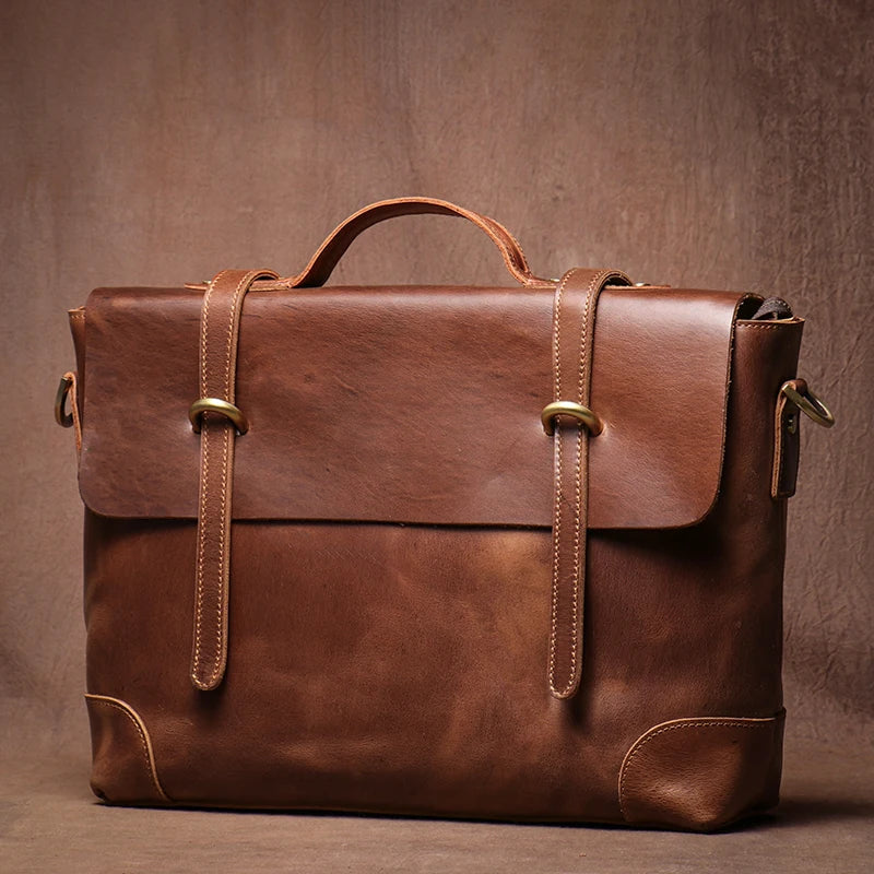 Genuine High Grade Retro Leather Briefcase Classic Men's Handbag Luxury Messenger Bag  For 15 Inch Laptop