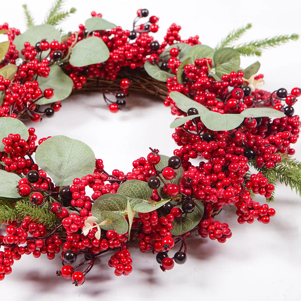 Handmade Christmas Wreath – Cypress Leaf, Red Berry, Pine, for Door or Wall Decor