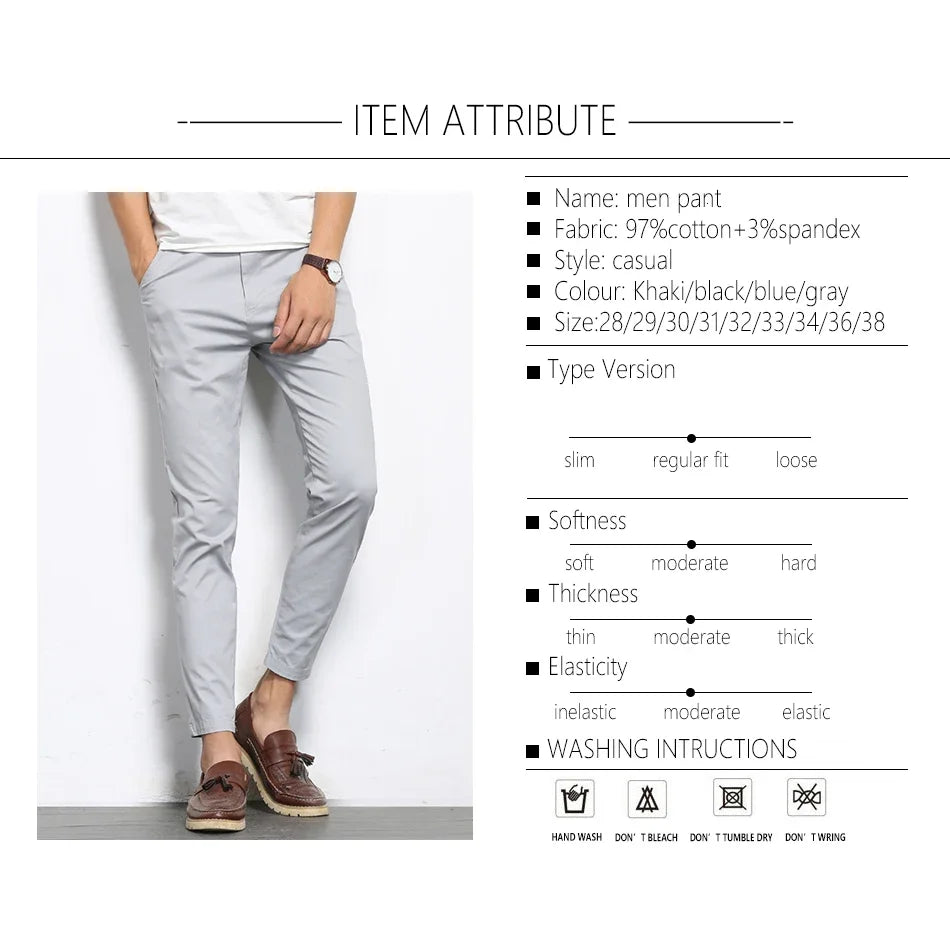 Casual Pants Men Straight Slight Elastic Ankle-Length High Quality Formal Trousers Men