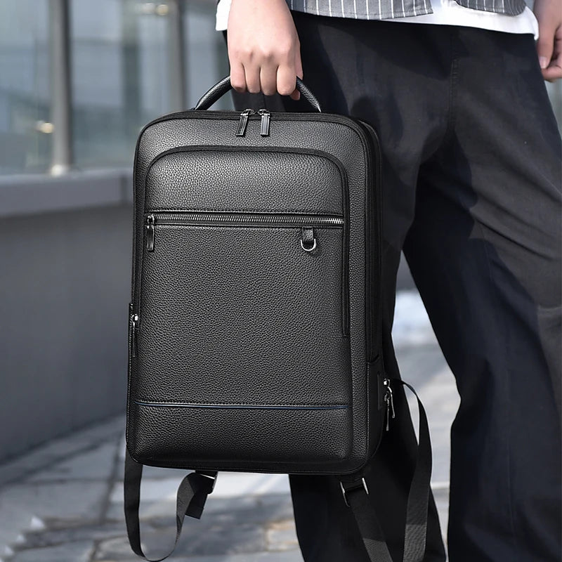 Men's Executive Backpack – PU Leather Satchel with USB Charging for Office, Travel, and Laptop