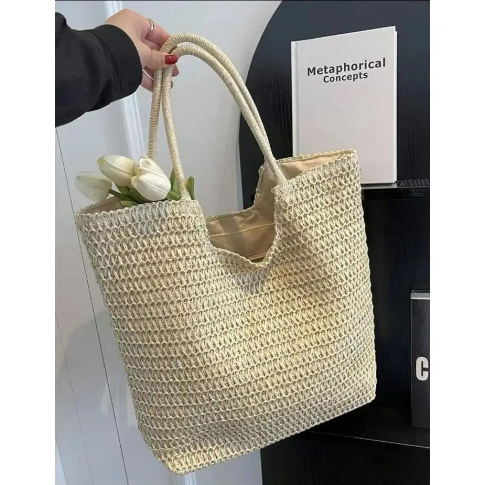 Summer Straw Woven Tote Bag – Large Capacity Shoulder & Beach Bag