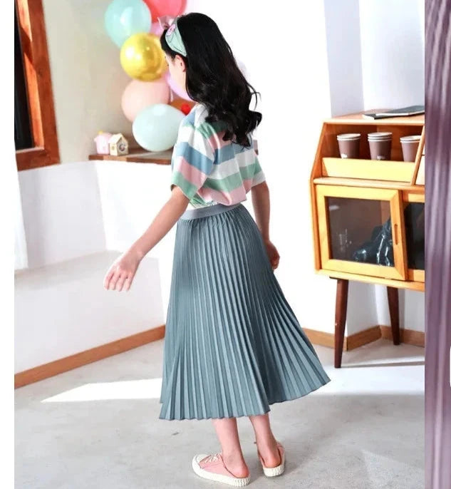 Girls' Elegant White Pleated Long Skirt