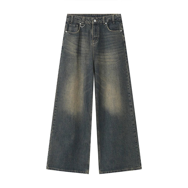 Vintage Men's Baggy Denim Trousers - Streetwear Wide-Leg Distressed Pants