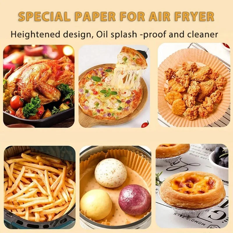 100Pcs Non-Stick Air Fryer Paper Liners – Disposable Baking Sheets for Air Fryer