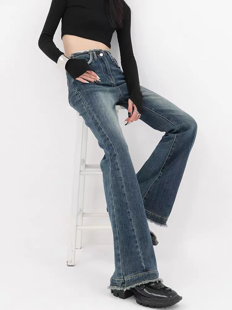 Women’s Blue Y2K Flare Jeans - Baggy Denim Trousers, Vintage Streetwear