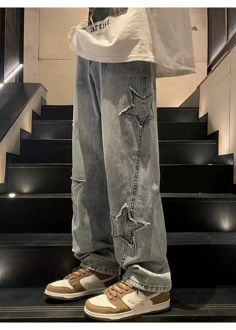 Hip Hop Embroidered Baggy Jeans - Men's Fashion Trousers