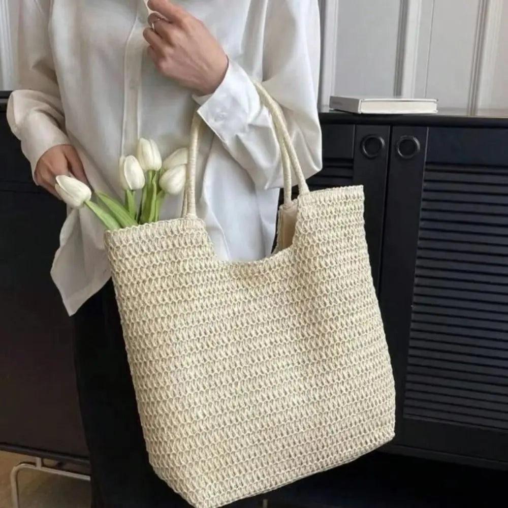 Summer Straw Woven Tote Bag – Large Capacity Shoulder & Beach Bag