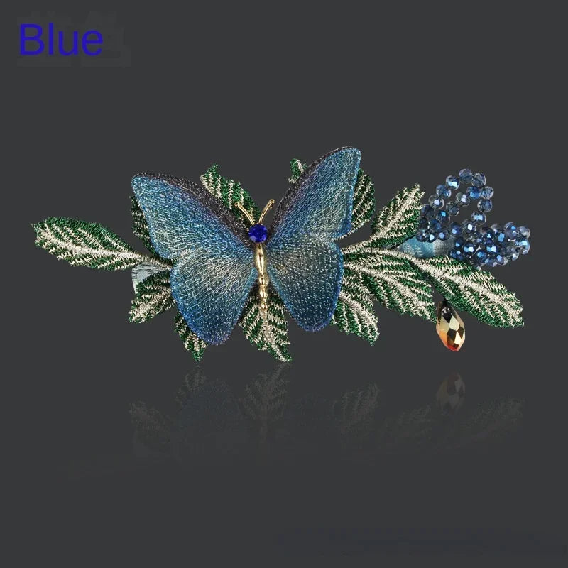 Elegant Embroidered Butterfly Hairpin - Retro Spring Clip for Women & Girls