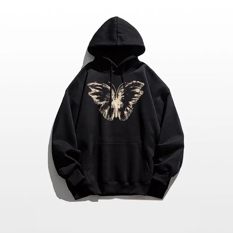 American Butterfly Hooded Hoodie - Spring Autumn Women's Casual Top