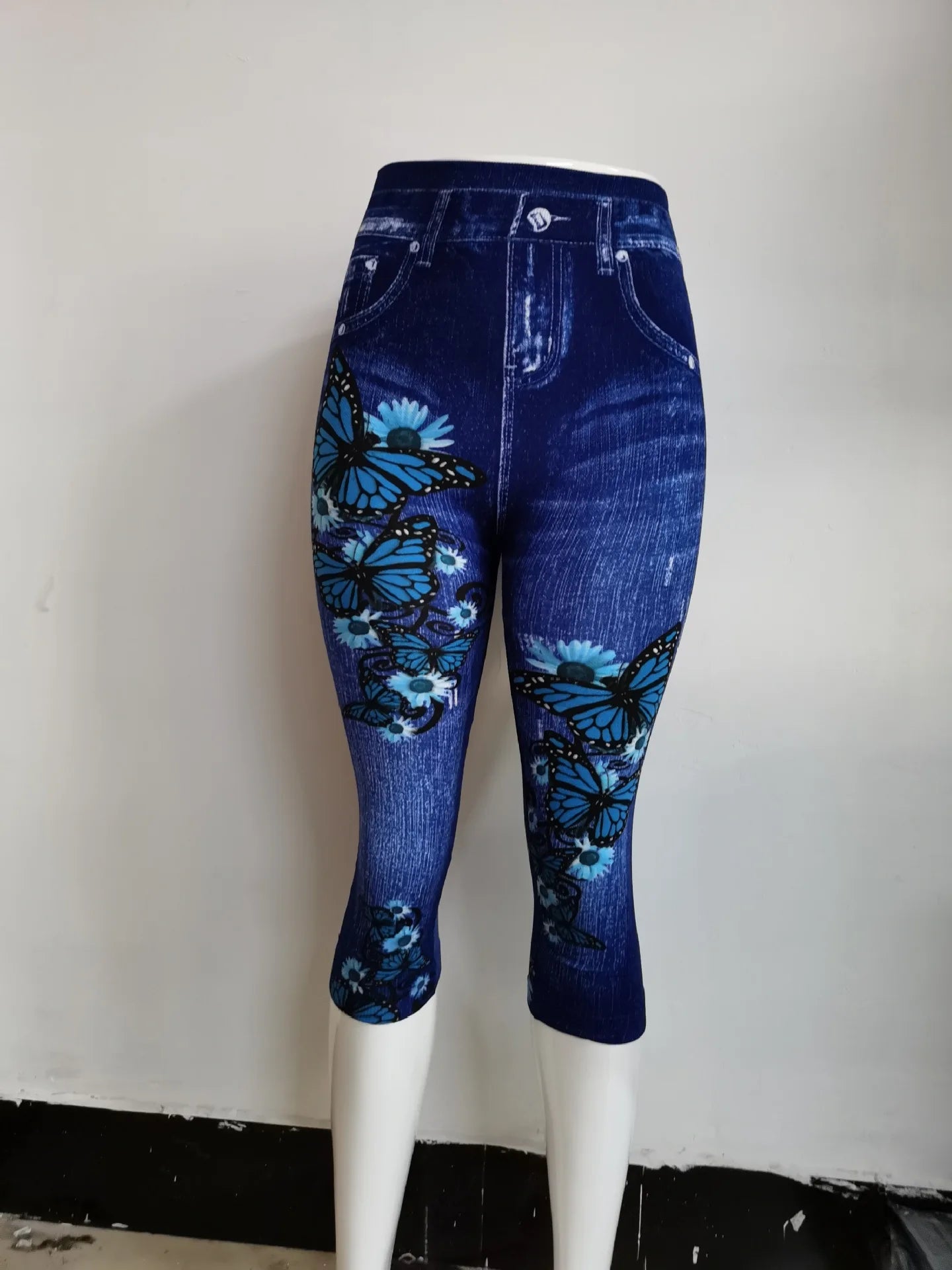 Spring Summer 2023 Women's Fashion High Waist Printed Skinny Capris Casual Pants