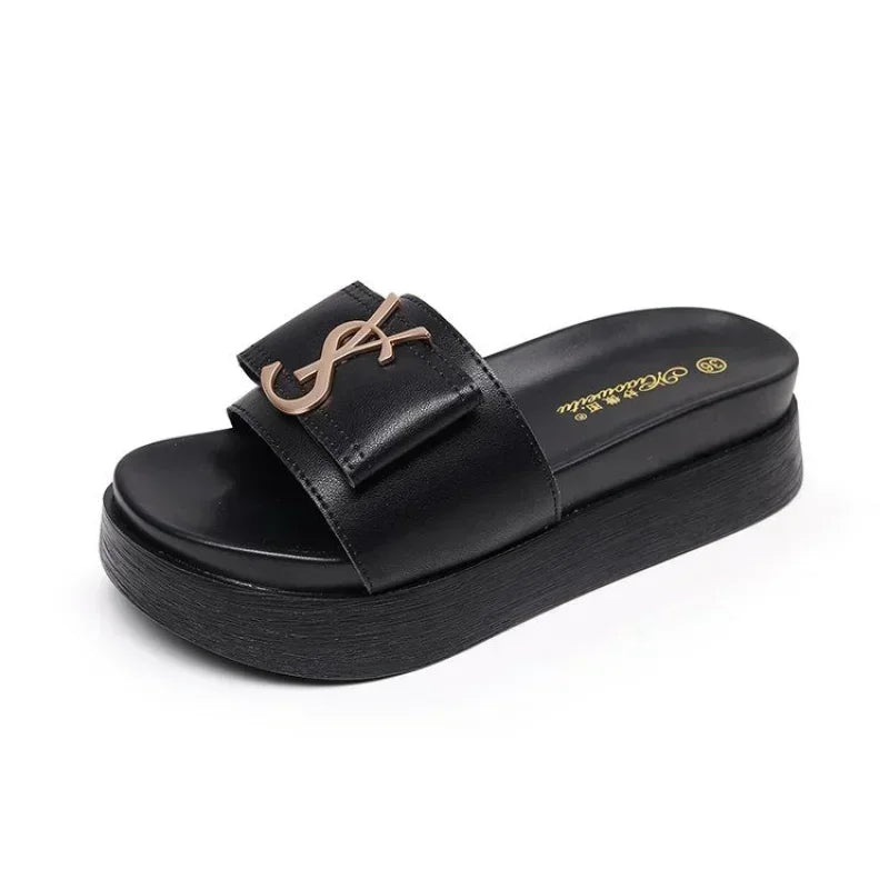 Women’s Platform Slippers - Summer Korean Fashion, Luxury Open Toe Low Heel Flip-Flops for Beach