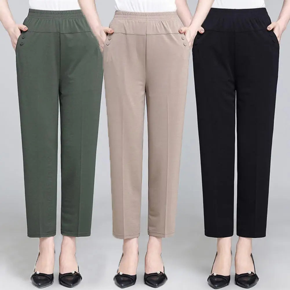 Summer High Waist Loose Fit Pants for Middle-Aged Women