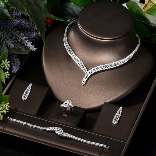 Classic CZ Bridal Jewelry Set – Rectangular Necklace & Earrings