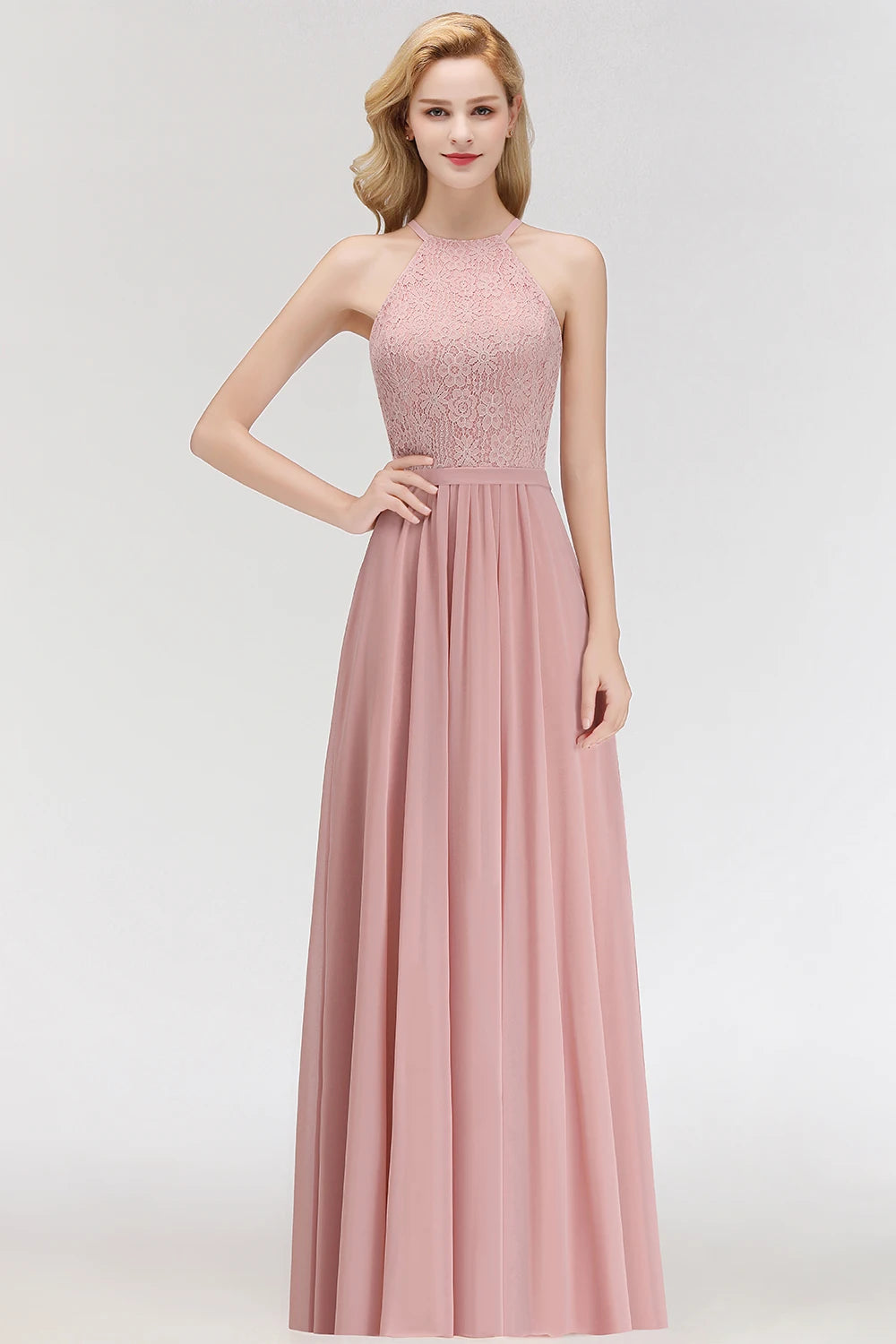 Floral Lace Sleeveless Bridesmaid Dress