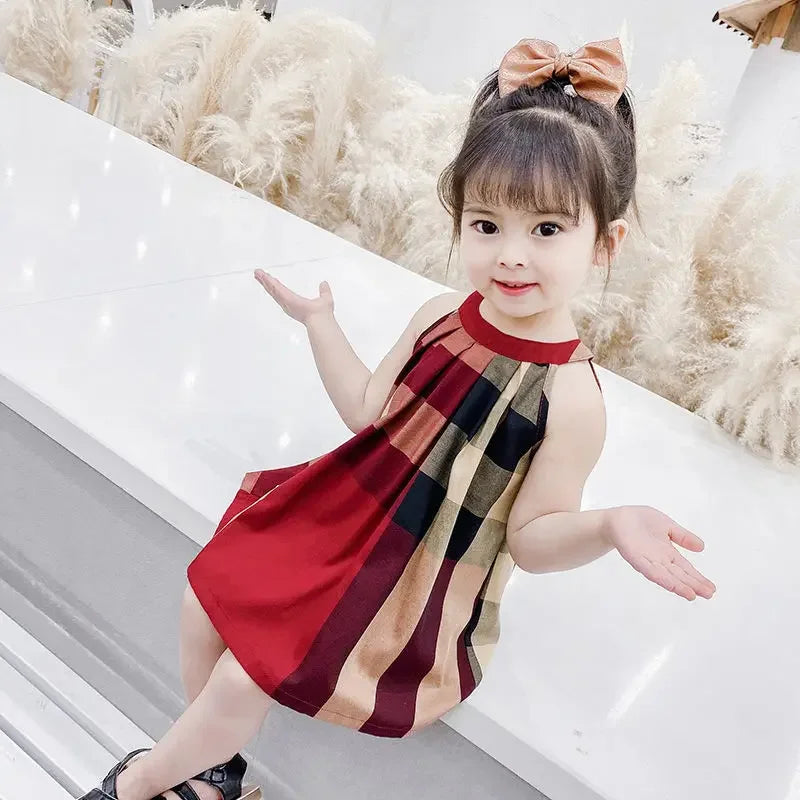 Cotton Children's Summer Clothing - Girl Plaid Princess Dresses