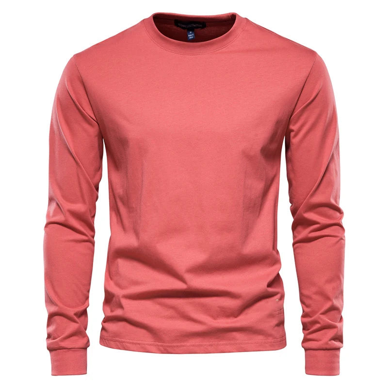 Solid Color Long Sleeve Cotton T-Shirt for Men