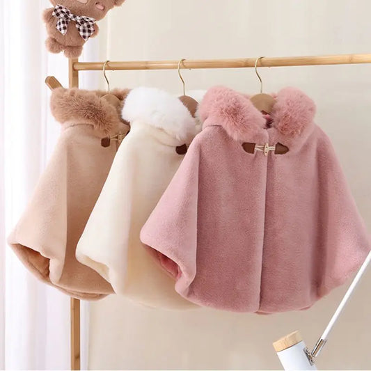 Baby Girl Faux Fur Hooded Cloak - Winter Princess Cape for 1-7 Years