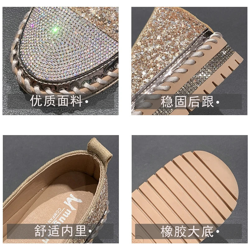 Women Shining Rhinestone Flats Loafers Slip