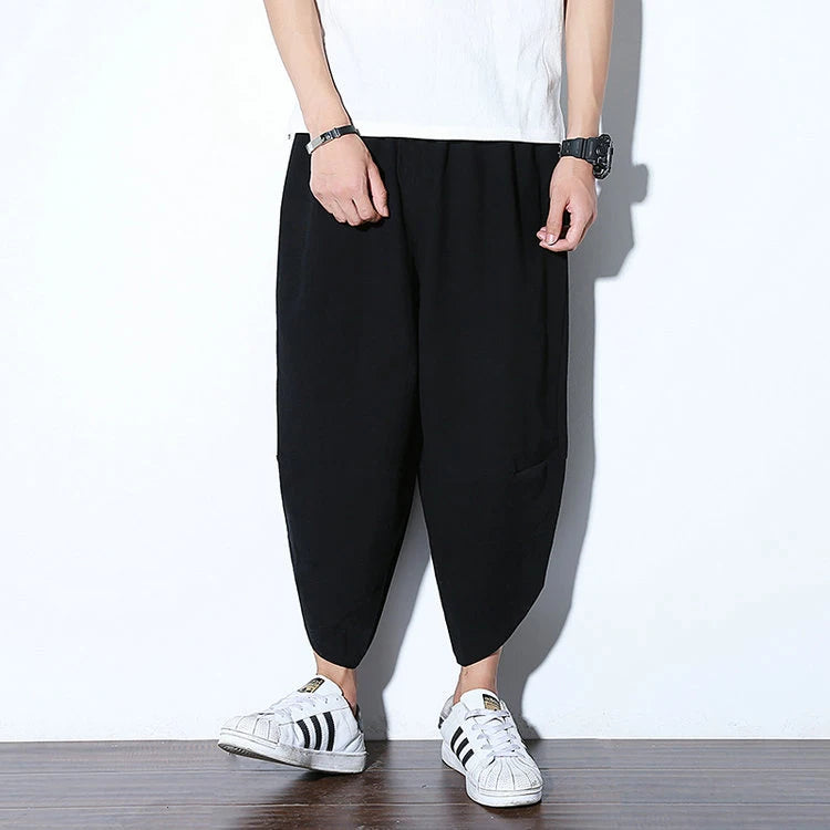 Harajuku Summer Loose Fit Wide-Leg Pants - Men’s Cotton Linen Baggy Trousers