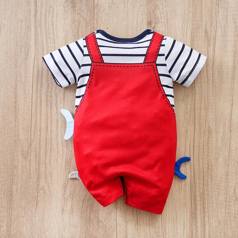 Newborn 3D Shark Print Jumpsuit – Cute Summer Strap Fake Two-Piece for Boys & Girls (0-18 Months)