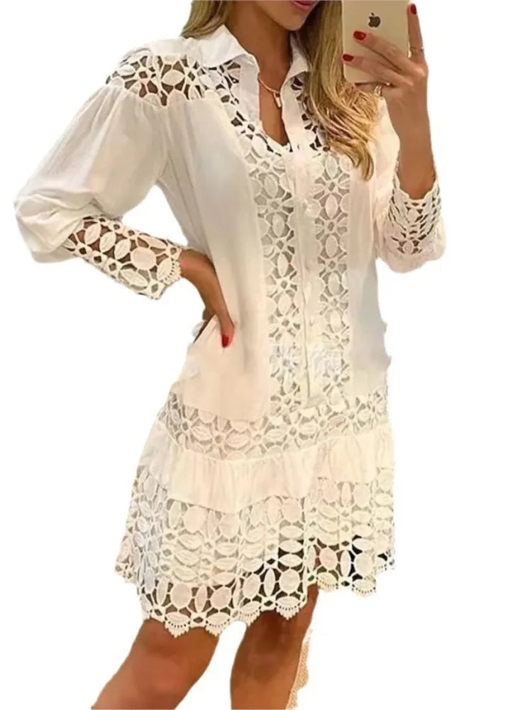 Lace Splice Elegant Long Sleeve Dress - Autumn Fashion