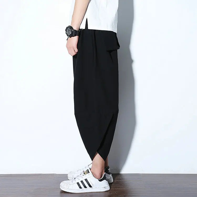 Harajuku Summer Loose Fit Wide-Leg Pants - Men’s Cotton Linen Baggy Trousers