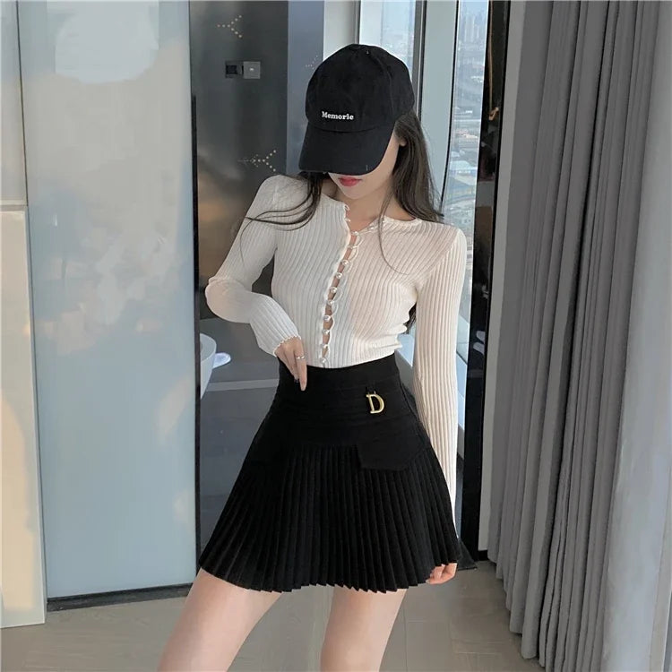 Summer White Pleated Mini Skirt - High Waist A-Line Korean Fashion