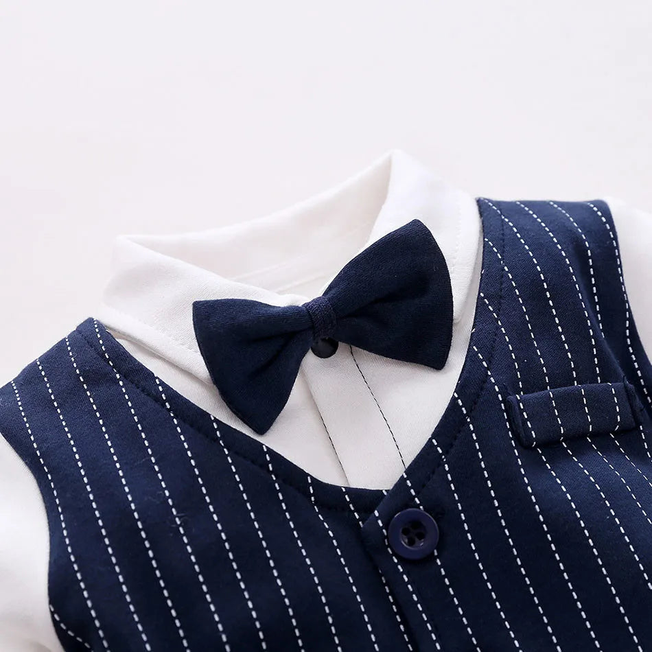 Newborn Boys Striped Tuxedo Romper - Formal Sleepwear