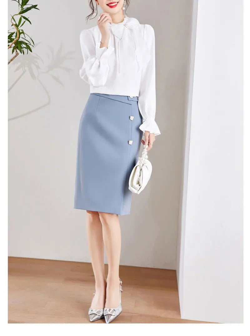 Women’s Bow Blouse – Stand Collar Solid Color Shirt with Ruffles for Spring