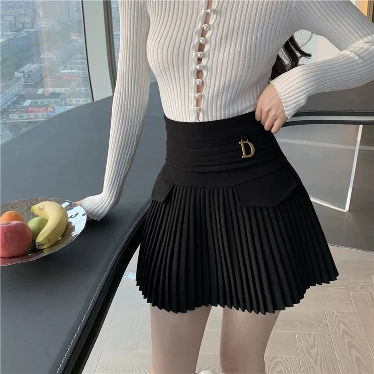 Summer White Pleated Mini Skirt - High Waist A-Line Korean Fashion