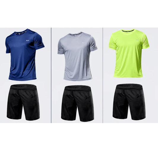 Men T-shirt Shorts Set Quick Dry Running Men's T-shirt Breathable Football Suit Fitness Tight Sportswear Riding run t shirt set